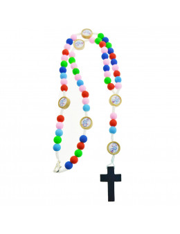 Chapelet avec perles multicolores en résine et mousqueton