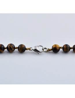 Collier perles rondes en pierres avec cordon et fermoir