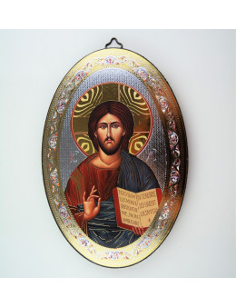 Image sur bois ovale Christ Pantocrator