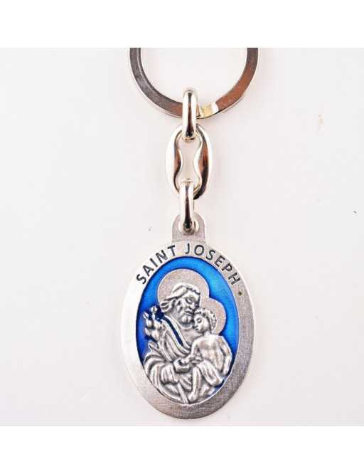 Porte-clés métal argenté ovale fond émaillé