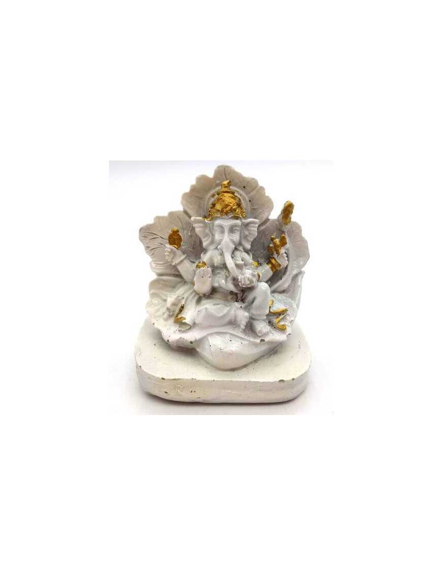 Statue Résine Ganesh sur Feuille Blanc 9cm