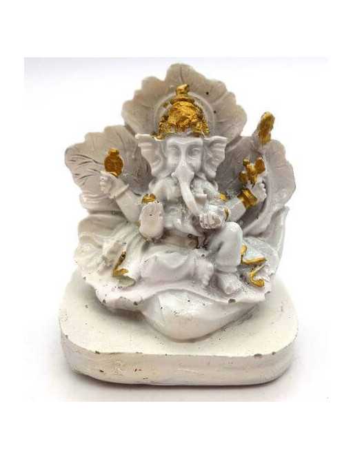 Statue Résine Ganesh sur Feuille Blanc 9cm
