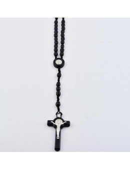 Chapelet corde Saint Benoit noir perles ovales