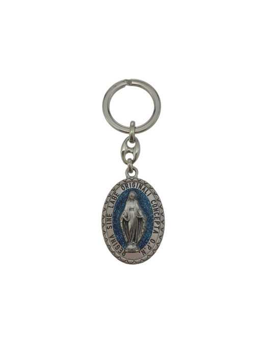 Porte-clés ovale métal Vierge Miraculeuse