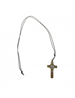 Crucifix / croix de Saint Benoit en bois d'olivier sur corde