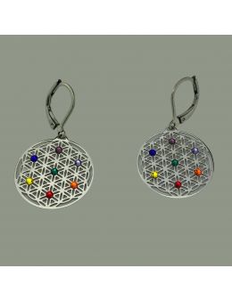 Boucles d'oreilles Argent - 7 chakras - Hexagonale