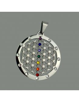 Pendentif Argent orné de cristaux de roche- 7 chakras - Linéaire