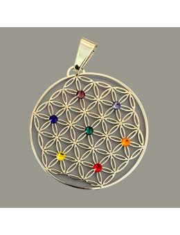 Grand Pendentif plaqué Argent - 7 chakras - Hexagonal