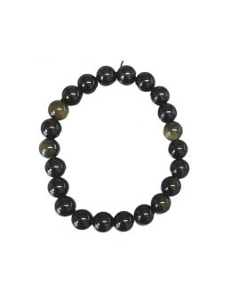 Bracelet perles 8mm - Obsidienne noire dorée