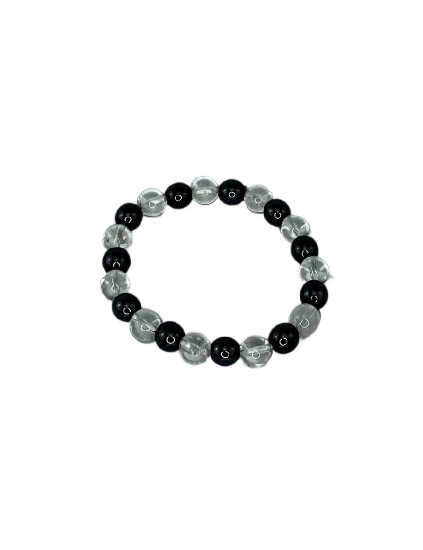 Bracelet perles 8mm - Hématite - Cristal de roche