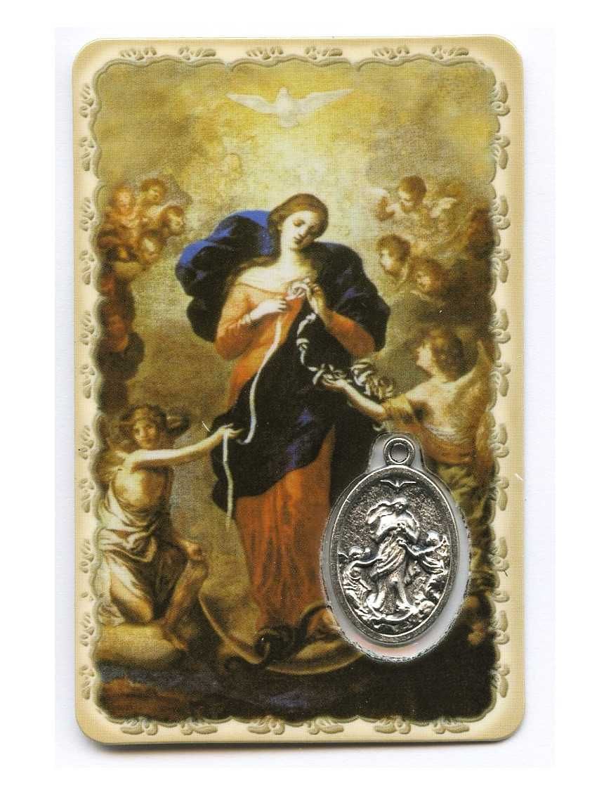 Carte plastifiée - Marie qui défait les Noeuds - Médailles argenté - Prière - 11 x 6 cm