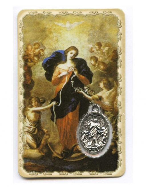 Carte plastifiée - Marie qui défait les Noeuds - Médailles argenté - Prière - 11 x 6 cm