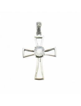 Pendentif croix argent 925 et pierres serties - Pierre de Lune