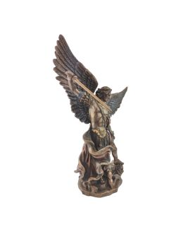 Statue bronze coulé à froid saint Michel avec le démon, H. 20 cm 