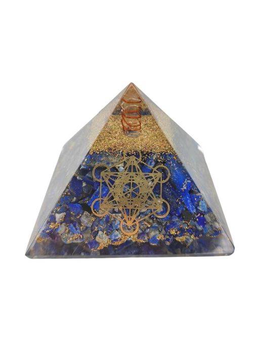 Pyramide Orgonite en Lapis-lazuli avec symbole metatron - L. 10 cm
