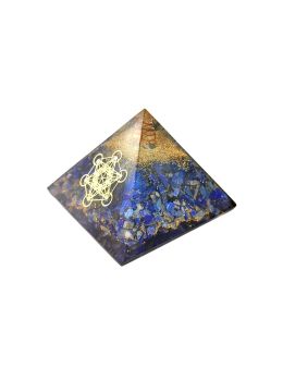 Pyramide Orgonite en Lapis-lazuli avec symbole metatron - L. 6 cm