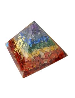 Pyramide Orgonite 7 Chakras avec symbole metatron - L. 6 cm