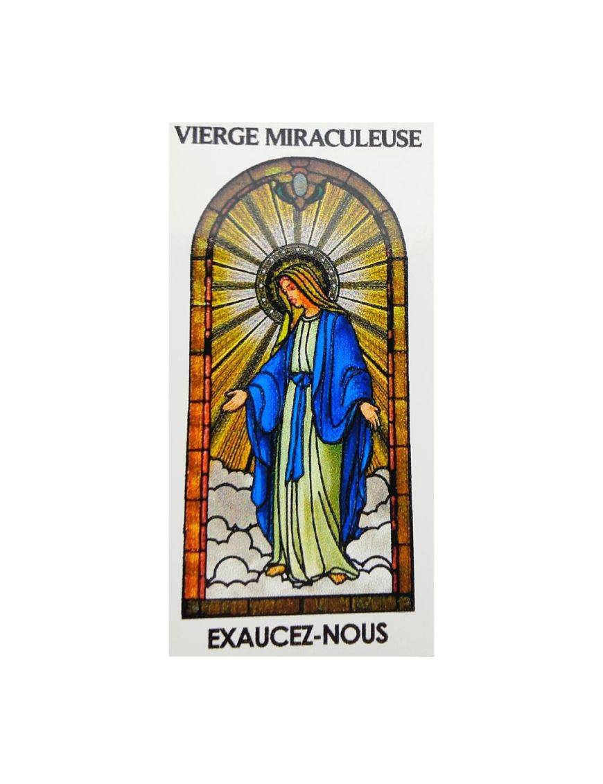 Autocollant PAPIER BLANC "vitrail" sans prière H.5,1x3,1 cm pour veilleuse 20/24 heures dela Vierge Miraculeuse