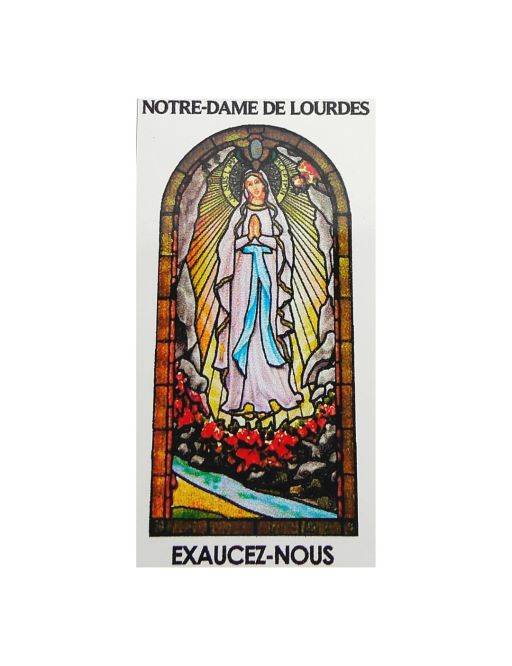 Autocollant PAPIER BLANC"vitrail" sans prière 10.5x6.5 cm pour bougie de neuvaine de ND de Lourdes