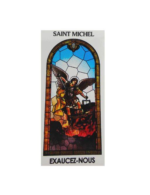 Autocollant PAPIER BLANC"vitrail" sans prière 10.5x6.5 cm pour bougie de neuvaine de saint Michel