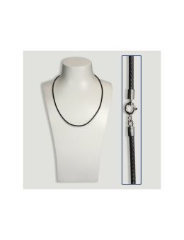Cordon Ciré 2mm Et Fermeture ARGENT. Le Noir. 40cm