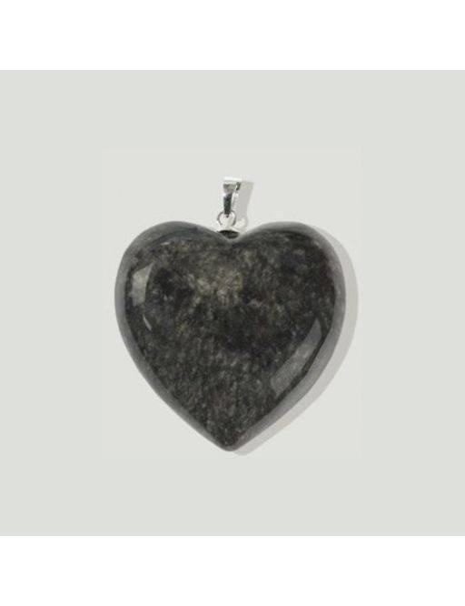 Pendentif coeur en argent - Obsidienne argentée - 15 g