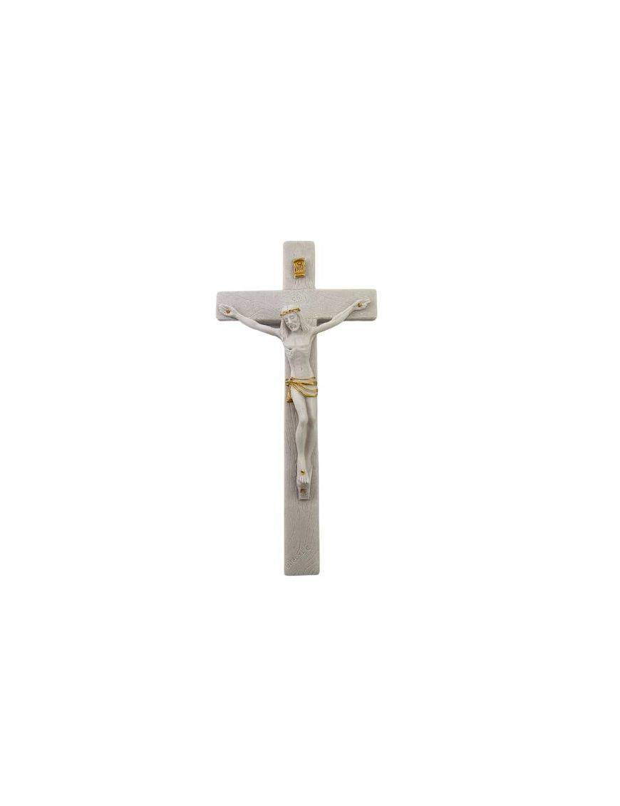Crucifix résine blanc/or 18X9 cm