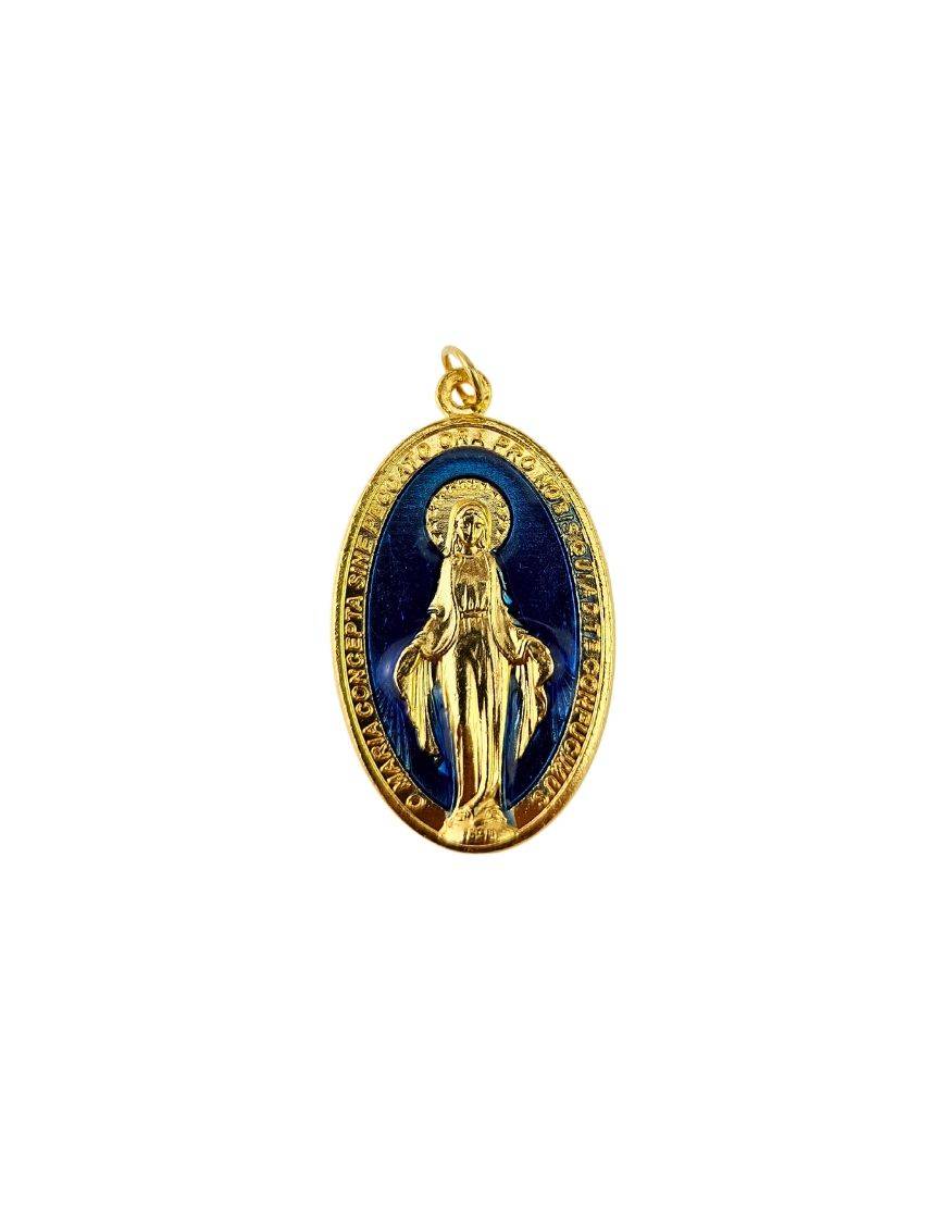 Médaille Vierge Miraculeuse en émail bleu - 4cm