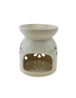 Brûle-encens céramique blanc à fleurs