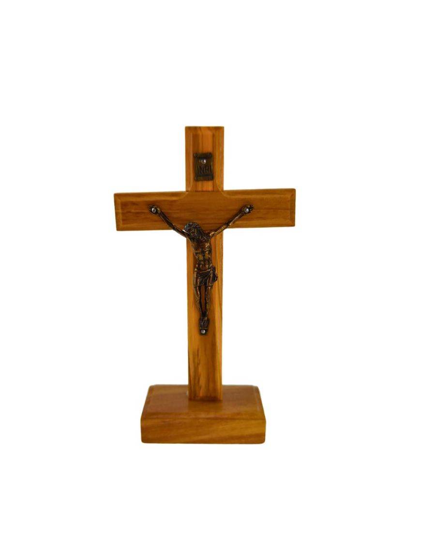 Crucifix en bois d'olivier véritable - 12 cm