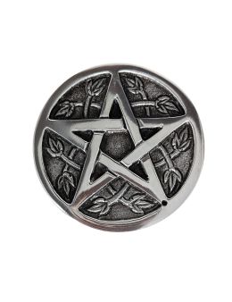 Porte Encens en Métal blanc Rond - Pentacle Autel - 8 cm