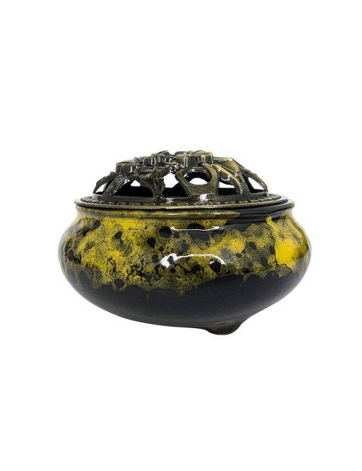 Porte Encens Céramique Noir et Jaune 10cm Porte Encens Céramique Noir et Jaune 10cm
