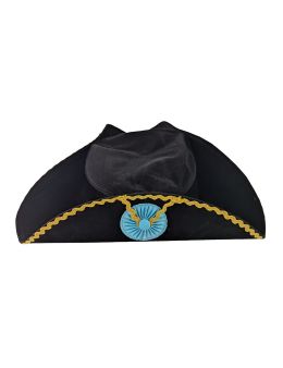 Tricorne noir orné de doré et rosette bleu