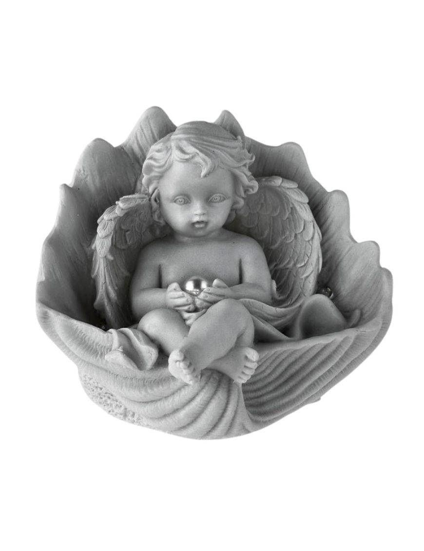 Statuette-Icones Petit Ange assis dans Coquille saint-jacques avec sa Perle 