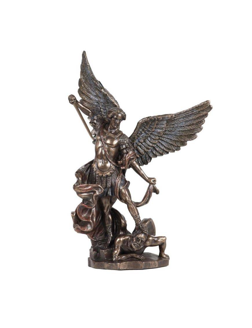 Statue de saint Michel terrassant le démon, en bronze coulé à froid 26cm