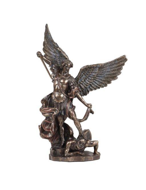 Statue de saint Michel terrassant le démon, en bronze coulé à froid 15cm