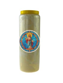 Bougie Veilleuse Blanche 9 jours AutocollantJésus-Christ en vitrail 4 - 12x12cm