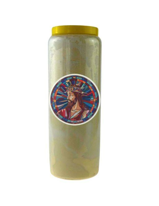 Bougie Veilleuse Blanche 9 jours AutocollantJésus-Christ en vitrail 2 - 11cm Bougie Veilleuse Blanche 9 jours AutocollantJésus-Christ en vitrail 2 - 11cm