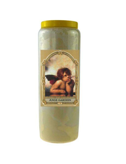 Bougie Veilleuse Blanche 9 jours Autocollant Ange Gardien - 9x12.5cm Bougie Veilleuse Blanche 9 jours Autocollant Ange Gardien - 9x12.5cm
