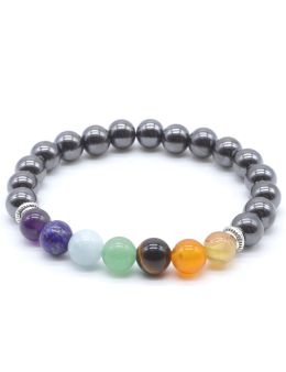 Bracelet Hematite & 7 Chakras perles 8mm