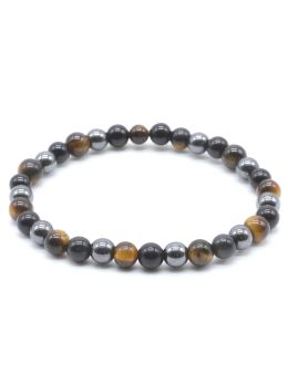 Bracelet Protection Obsidienne Noire, Hematite, Oeil de Tigre perles