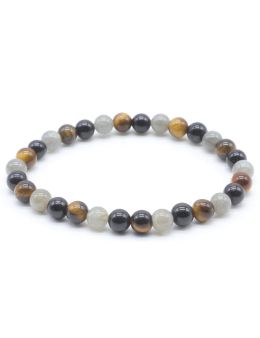 Bracelet Labradorite, Tourmaline noire, Oeil de tigre perles 6mm