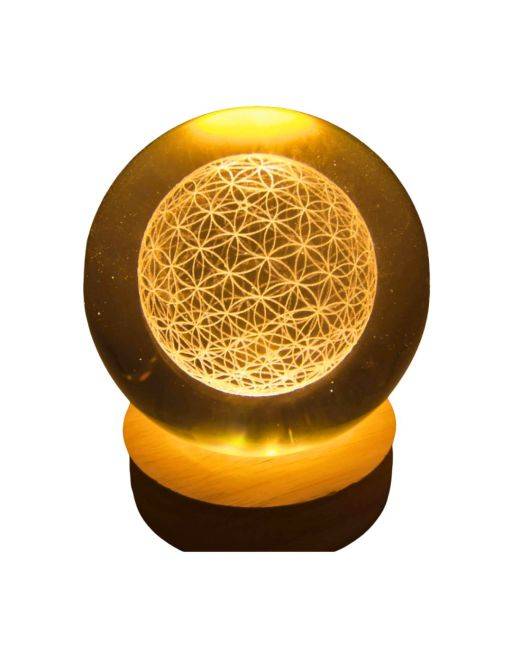Veilleuse en Verre - Fleur de Vie - Jaune - 9 cm