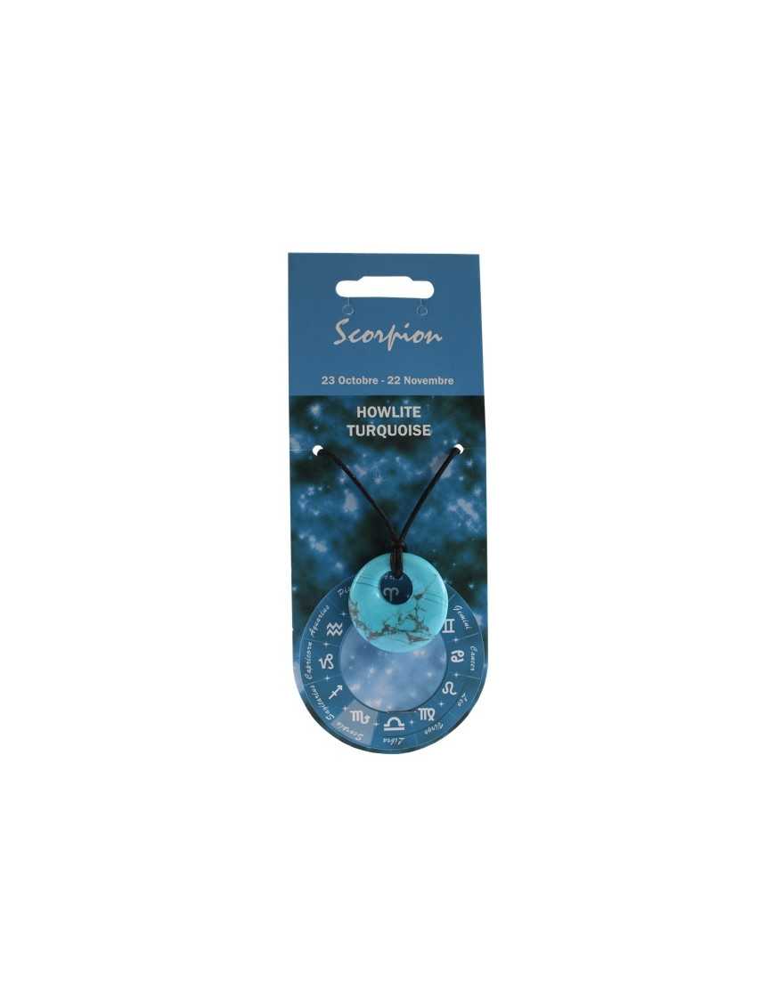Pendentif pierre ronde percée - Scorpion - Howlite turquoise