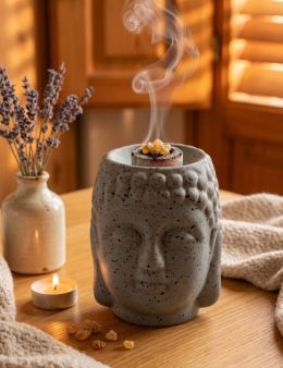Brûle-parfum diffuseur céramique tête de Bouddha