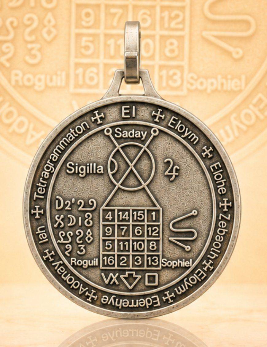 Pentacle des 7 planètes- Médaille talismanique - Argenté - 3cm
