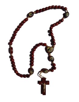 Chapelet corde de Sainte Rita avec perles en bois et médaillons illustrés Chapelet corde de Sainte Rita avec perles en bois et médaillons illustrés