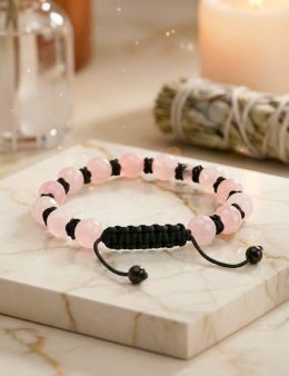 Bracelet en macramé boule facettée Quartz Rose