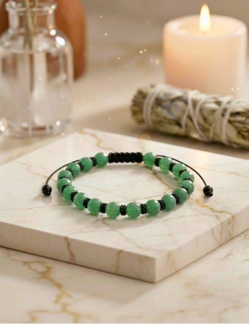  Bracelet en macramé boule facettée Quartz Vert