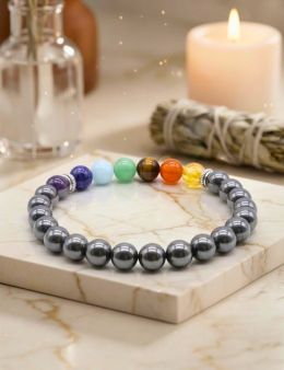Bracelet Hematite & 7 Chakras perles 8mm